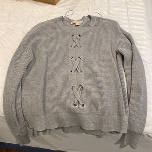Gray Michael Kors sweater with scalloped neckline